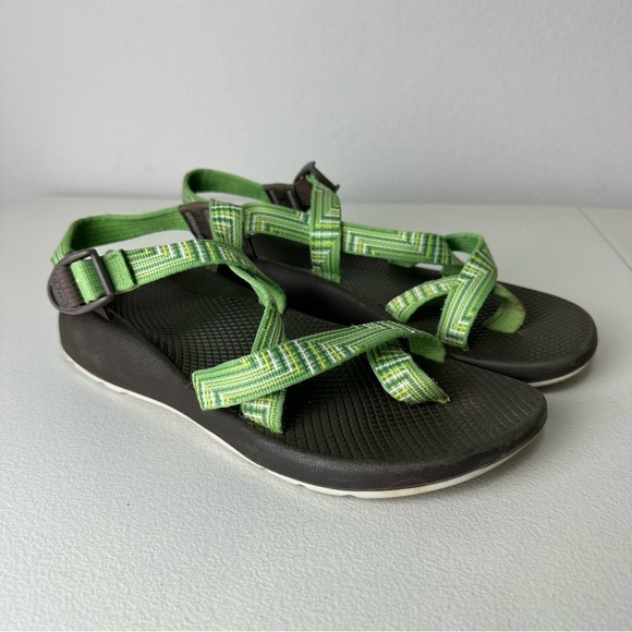 Chaco Green White Brown Strappy Sandals Size 11 - Picture 1 of 6